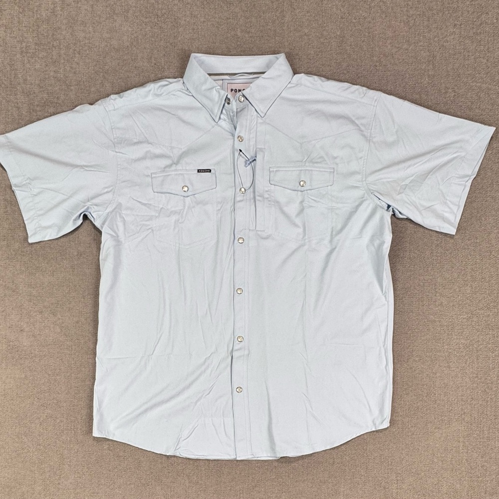 Poncho pearl snap shirt Mens large performance baby blue new without tags